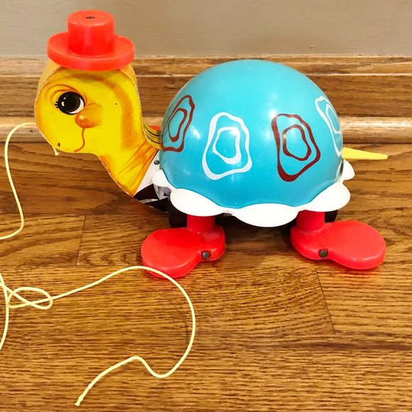 Tippy Toe Turtle Fisher Price 1962 VTG Pull Toy Bell Sound # 773 - Picture 6 of 12
